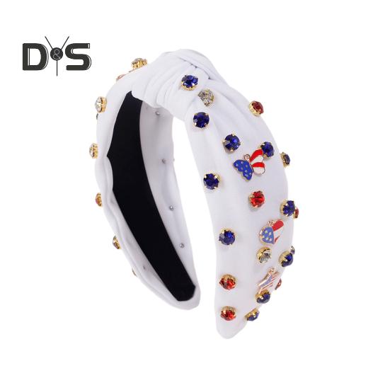 

Женская повязка на голову 4 июля, красный, белый, синий, узел, бисерный обруч для волос с американским флагом, аксессуары ко Дню независимости белый