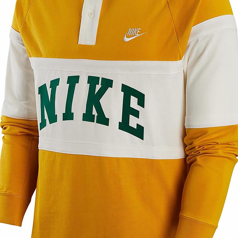 Nike Polo dzianinowe z logo w kolorowym bloku z długim rękawem Męskie topy Żółty FJ1175-747