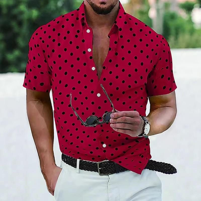 Men's Shirt Button Down Shirt Casual Shirt Summer Shirt Beach Shirt Black White Red White Green Short Sleeve Polka Dot Lapel