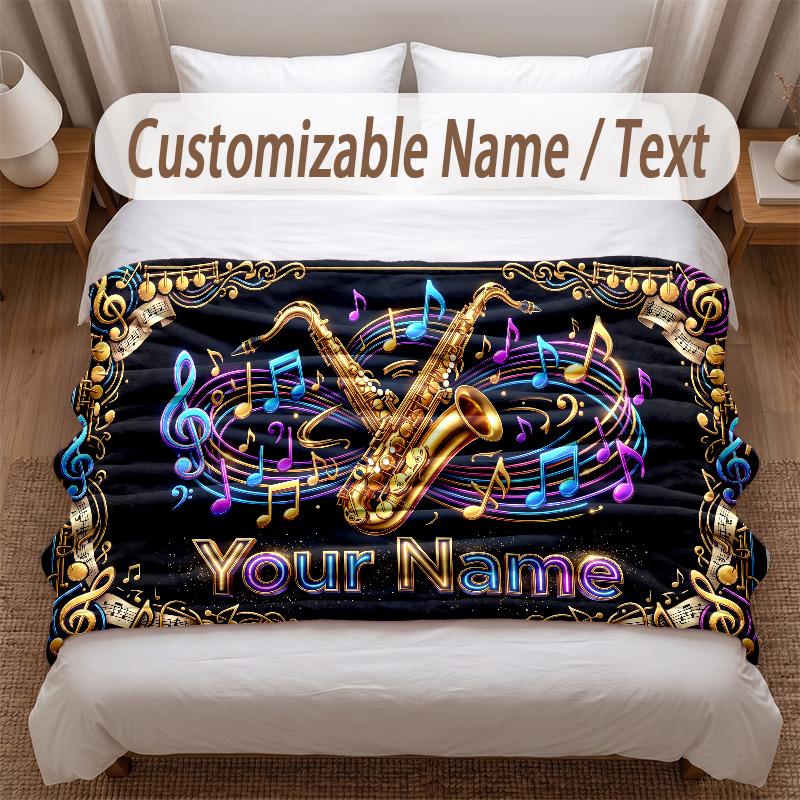 Music General Theme Soft Blanket Personalized Custom Name Text Print Warm Blanket Home Sofa Bedroom Decor