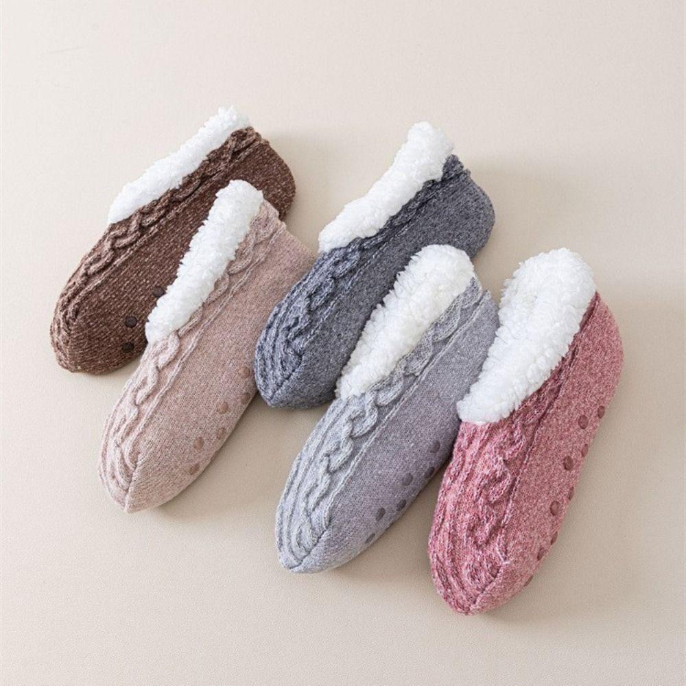 Knitted Twist Winter Floor Socks Coral Fleece Sleeping Socks Simple Thicken Plush Socks  Girls
