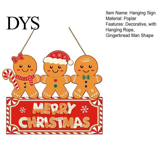 Gingerbread Man Door Decor Christmas Wooden Hanging Sign for Front Door, Merry Xmas Home Entrance Plaque with Lanyard, Holiday Wall Decoration