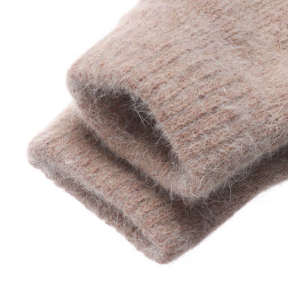 Double Layer All Fingers Mittens Solid Color Fur Knitted Gloves Fashion Winter Gloves  Women Girl