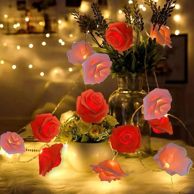 Battery Operated Rose Garland Fairy String Lights for Valentine Wedding Birthday Proposal Anniversary Party & Bedroom Decor