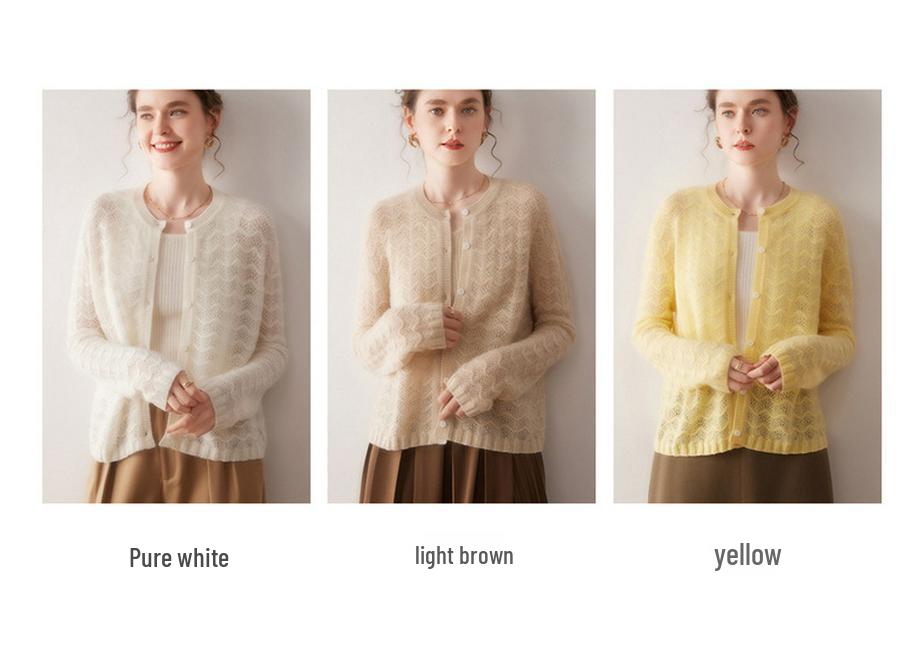 2025 A/W Women's Round Neck Wave Pattern 100% Cashmere Cardigan Sweater