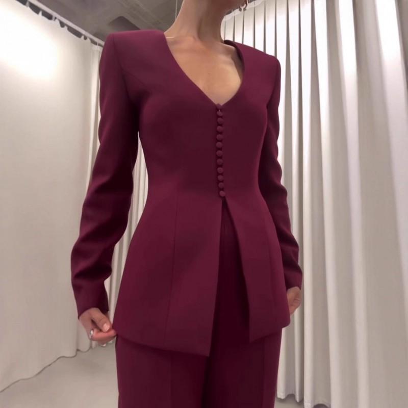 Elegant Womens 2-Piece Suit Set Blazer Trousers Office Wear
