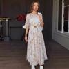 2024 Summer European & American Women's Puff Sleeve Print Vacation Dress