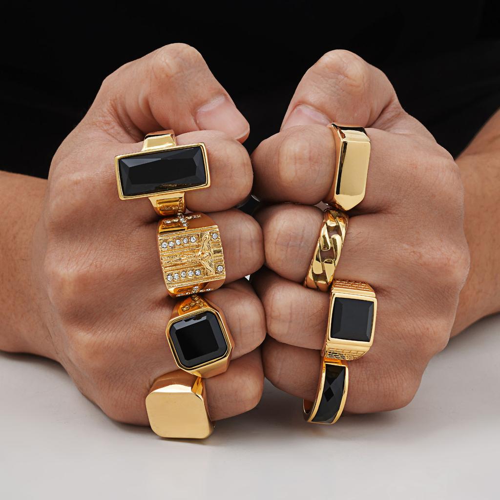 Vintage Punk Edelstahl Siegelringe für Männer, Geometrische Naturstein Chunky Ringe, Mode Retro Finger Schmuck Größe 7-13