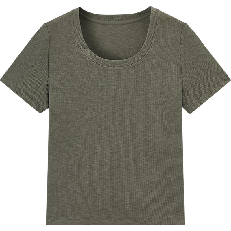 Women s Solid U-Neck Short Sleeve T-Shirt L