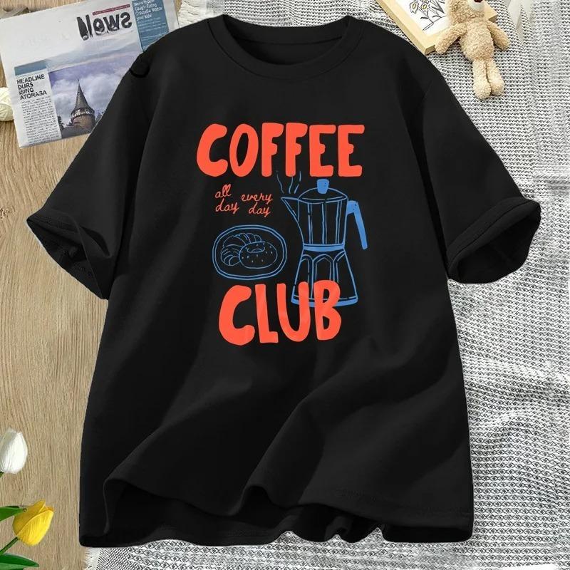 Coffee Club T Shirt Women Funny Coffee Lover Retro Tshirt Trendy Short Sleeve Tee Harajuku Graphci T Shirts Streetwear