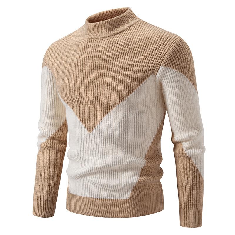 Herren Strickpullover mit hohem Kragen, gestreifter Freizeitpullover, Winter warmer Rollkragenpullover, modischer Rundhalspullover