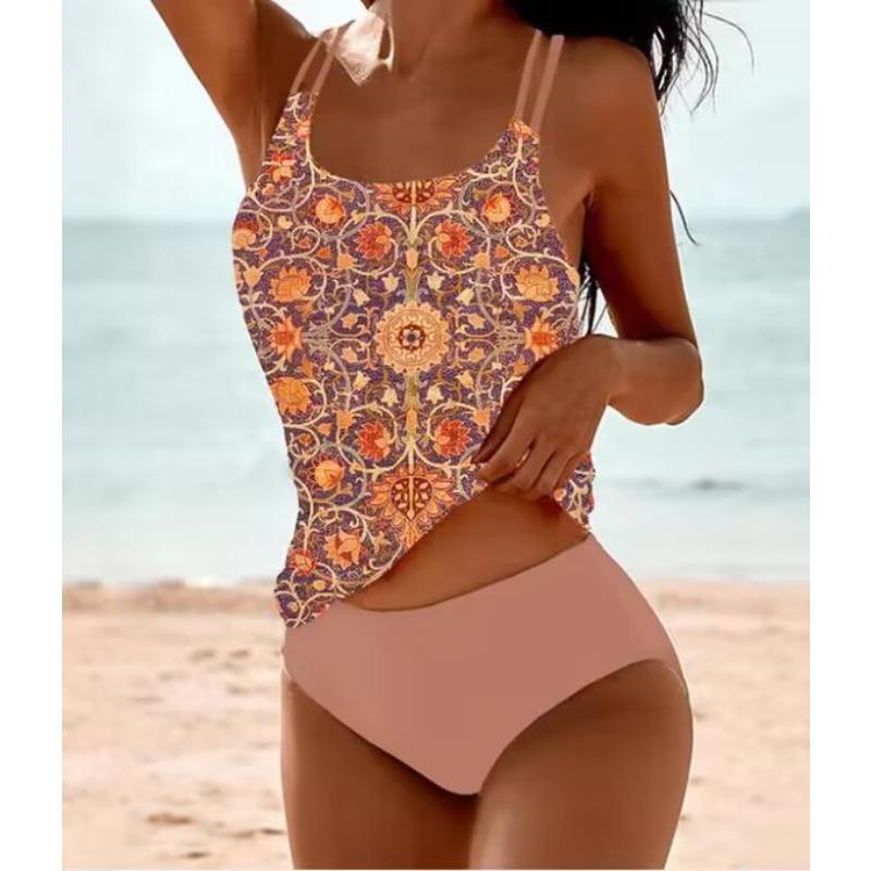 New Plus Size Swimsuit Multi-print Flower Tankini Split Swimsuit Women's Swimsuit Sexy Triangle High