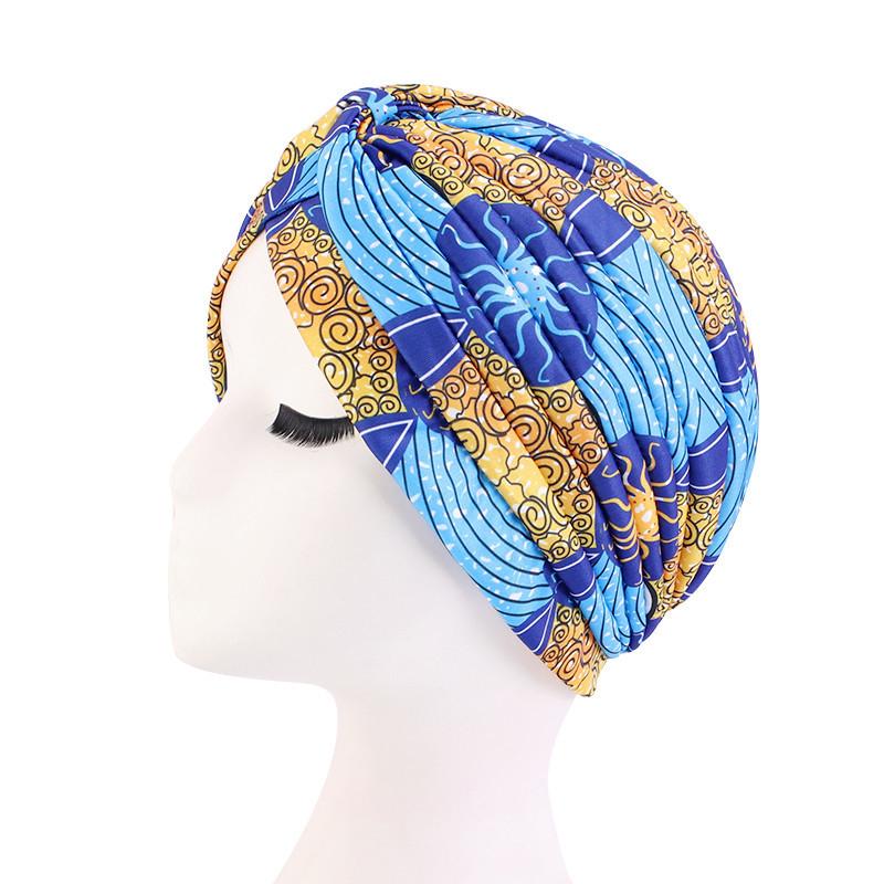 New Print African Headtie Turban Cap Soft Stretch Twisted Pleated Beanie Head Wrap for Women Chemo Bonnet