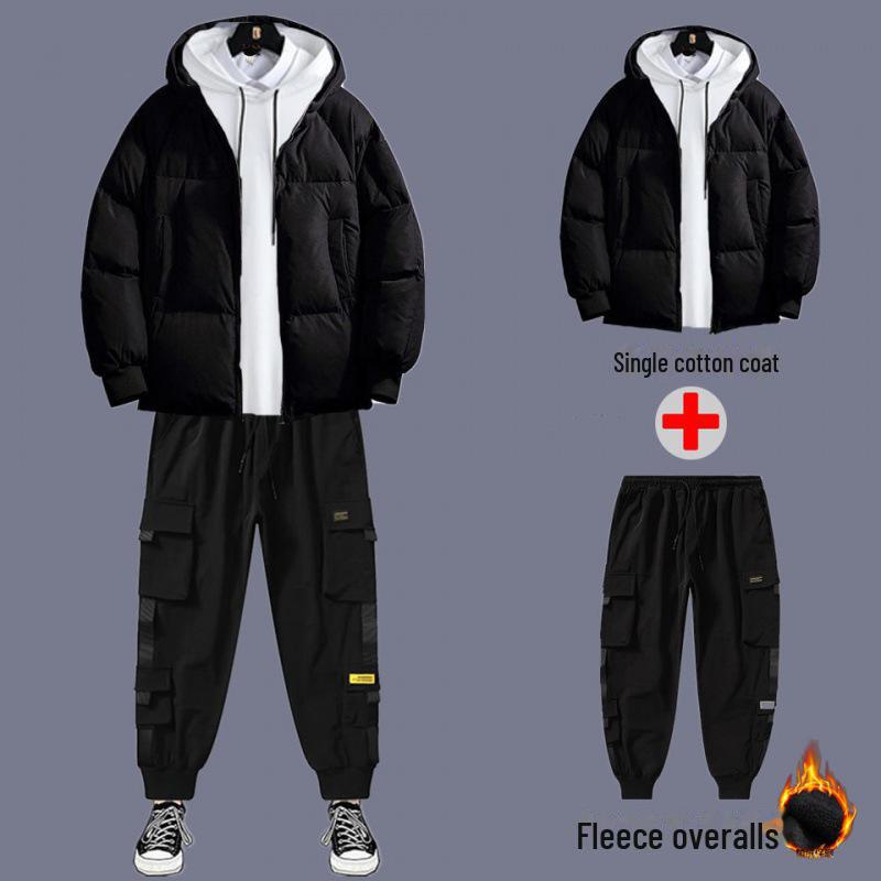 Men's 2020 Autumn/Winter Thick Cotton Three-Piece Suit: Winter Coat with Plus Velvet Sweater