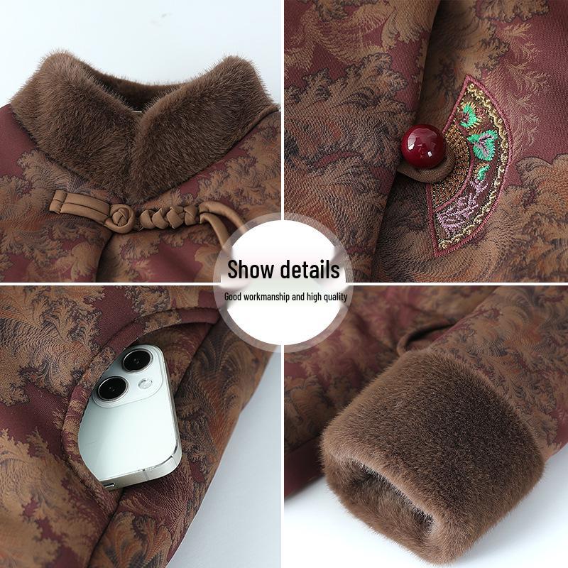 Autumn and Winter Plus Velvet Thickened Fashionable Outerwear for Middle-aged and Elderly Women