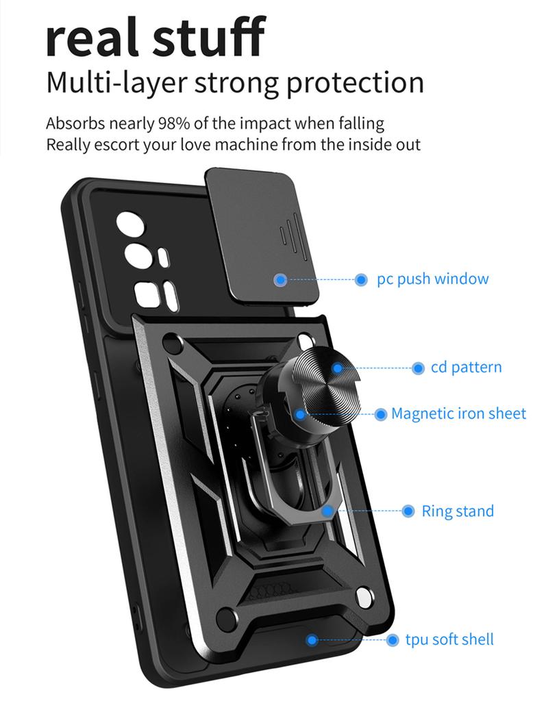 For Xiaomi Pocophone Poco F5 F5Pro Case Shockproof Armor Magnetic Car Holder Ring Cases For Poco F5 Pro Slide Camera Lens Cover