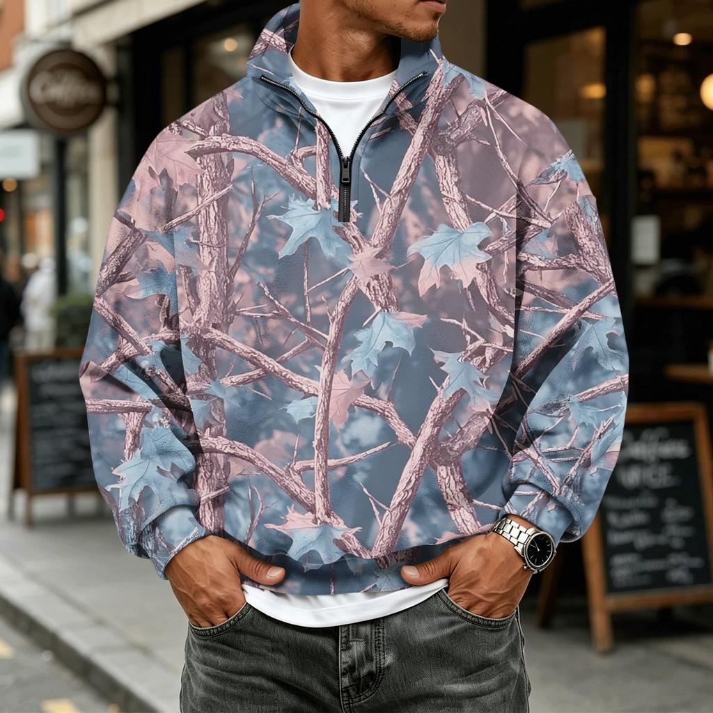 Men's Flannel Long Sleeve Sweatshirt with Camouflage Print
