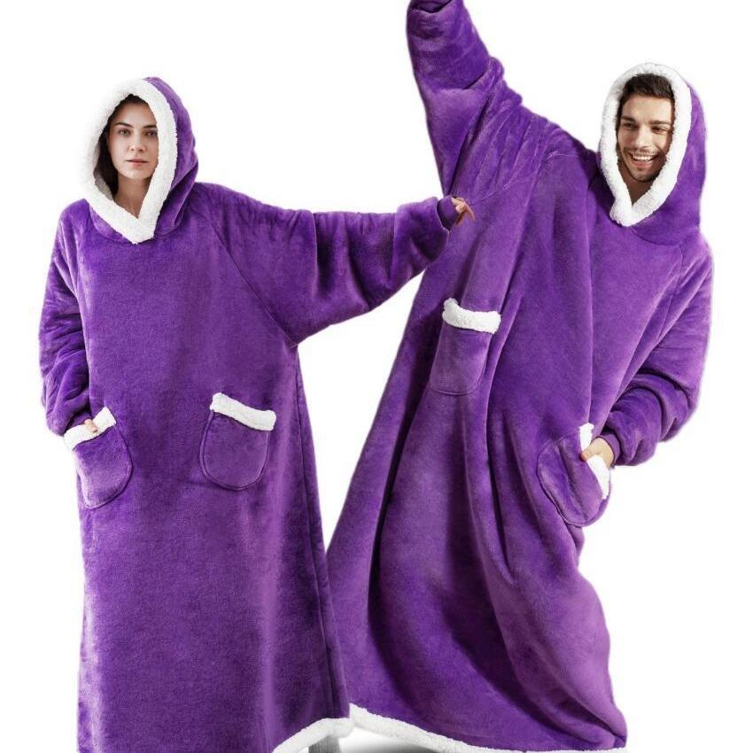 Pătură TV purtabilă caldă de toamnă iarnă pentru bărbați și femei, halat flanel cu buzunare, lejer, casual, cu glugă, îmbrăcăminte de casă