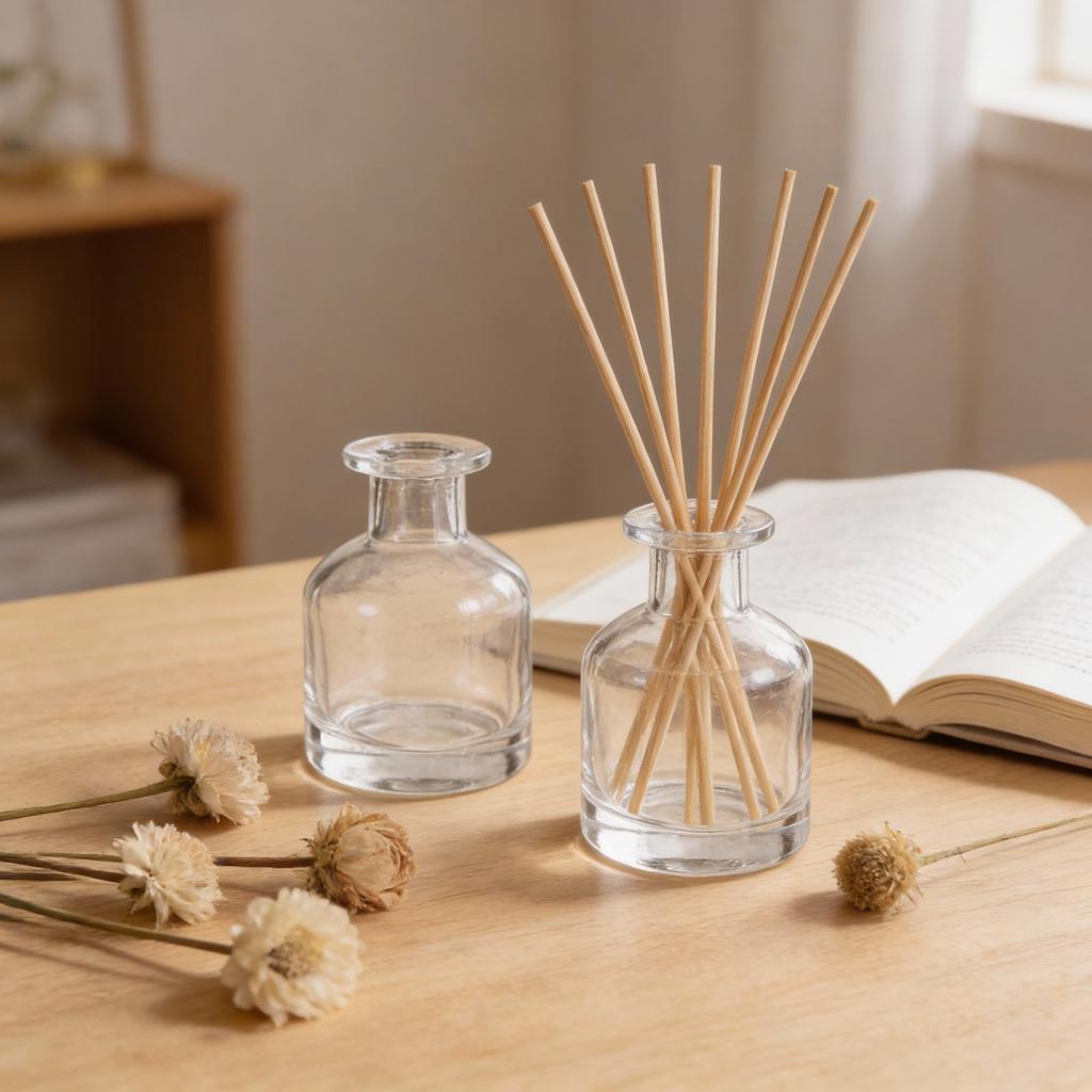 2Pcs Glass Diffuser Bottles for Reed Diffusers Elegant Cylindrical Design Empty Refillable Aromatherapy Jars Small Mouth
