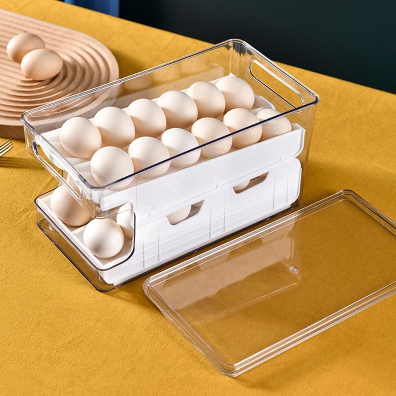 Secure Sliding Eggs Storage Organizer Unique Two Slide Eggs Storage Box 2 Layer Eggs Organizer for Kitchen Enthusiasts