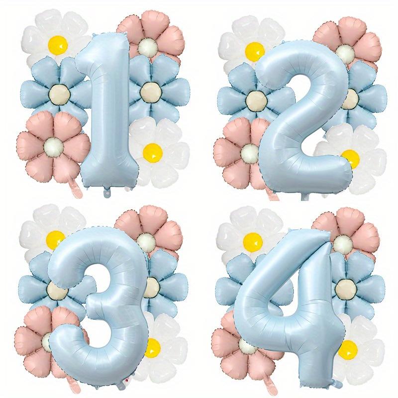 7pcs Matte Finish Daisy Balloon Number Wedding Decor Birthday Party Decoration Aluminum Foil Balloon Baby Shower Decorations