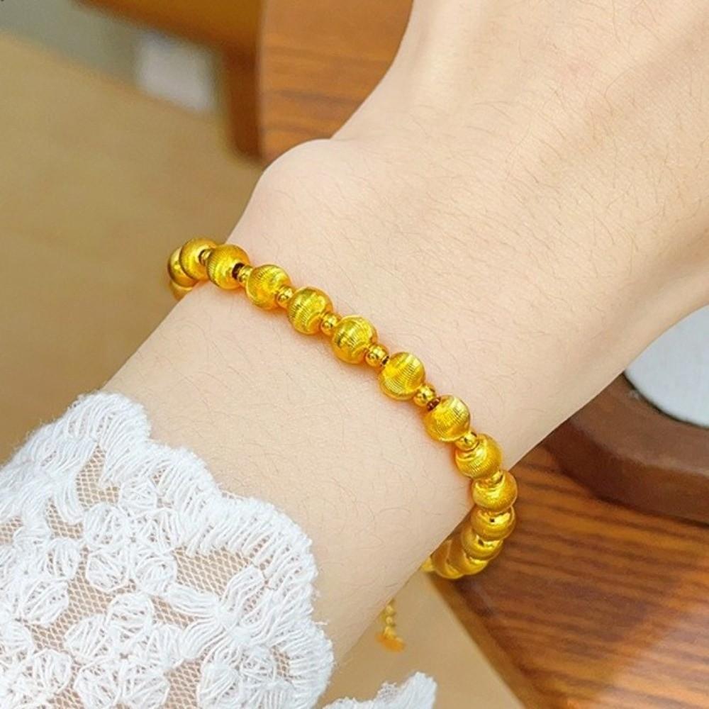 Lucky Women's Laser Brushed Bead Bracelet Intertwined Pattern Round Gold Hand Chain  Women's