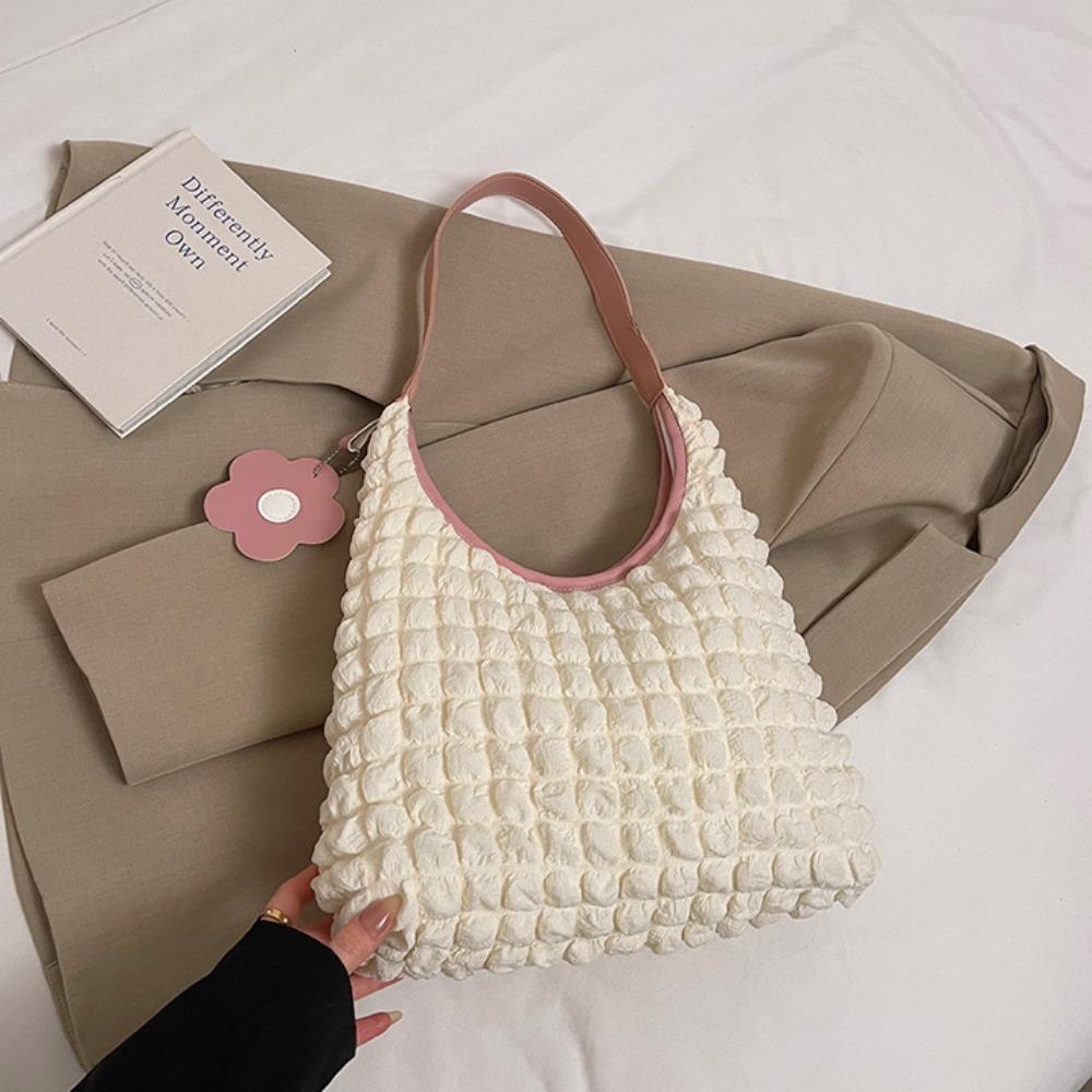 Underarm Bag Light Weight Tote Bag Plaid Fold Cloud Bag Pleated Bubble Shoulder Bag  Office Worker