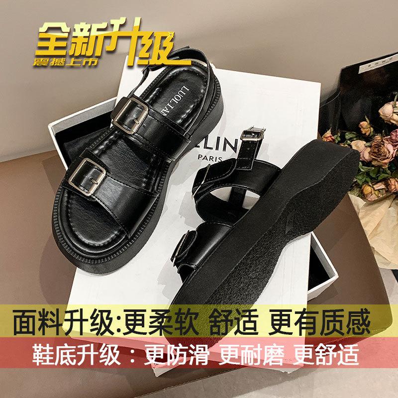 

Belt buckle versatile Korean version of student casual Roman shoes women s summer 2025 new muffin platform slip sandals 35