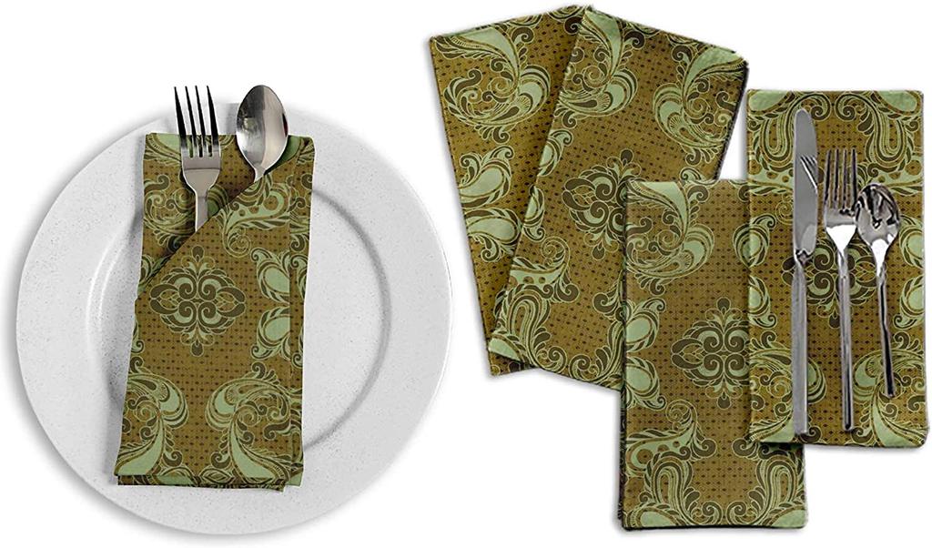 S4Sassy Verde Geométrico e Paisley Damasco Decoração de Mesa para Festas Conjunto de Guardanapos de Tecido Reutilizável 18 x 18"(Pacote de
