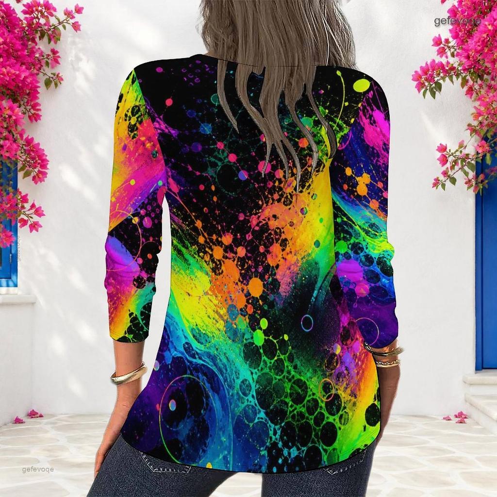 Women Plus Size Round Neck Long Sleeve Colorful Tie Dye Printed Pullover Sweatshirt