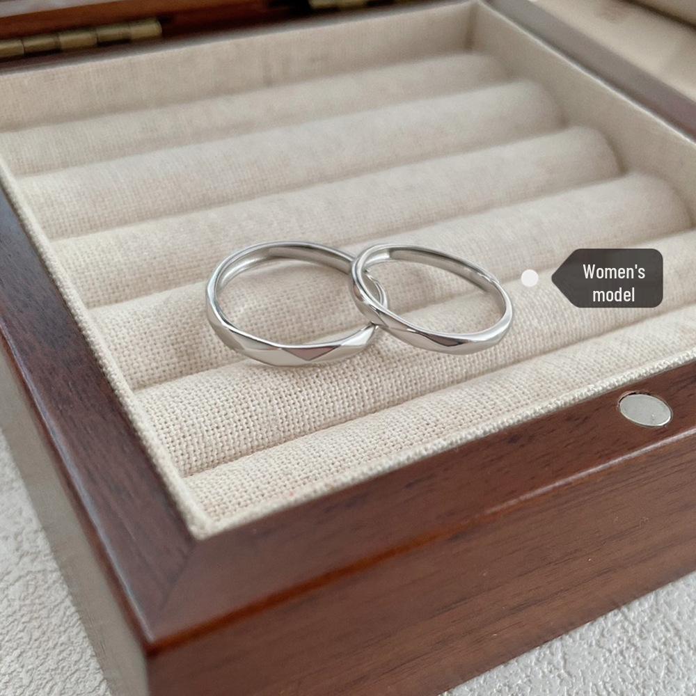 S999 Sterling Silver Minimalist Diamond Shape Adjustable Couple Ring Set - Light Luxury Pure Silver Band Adjustable