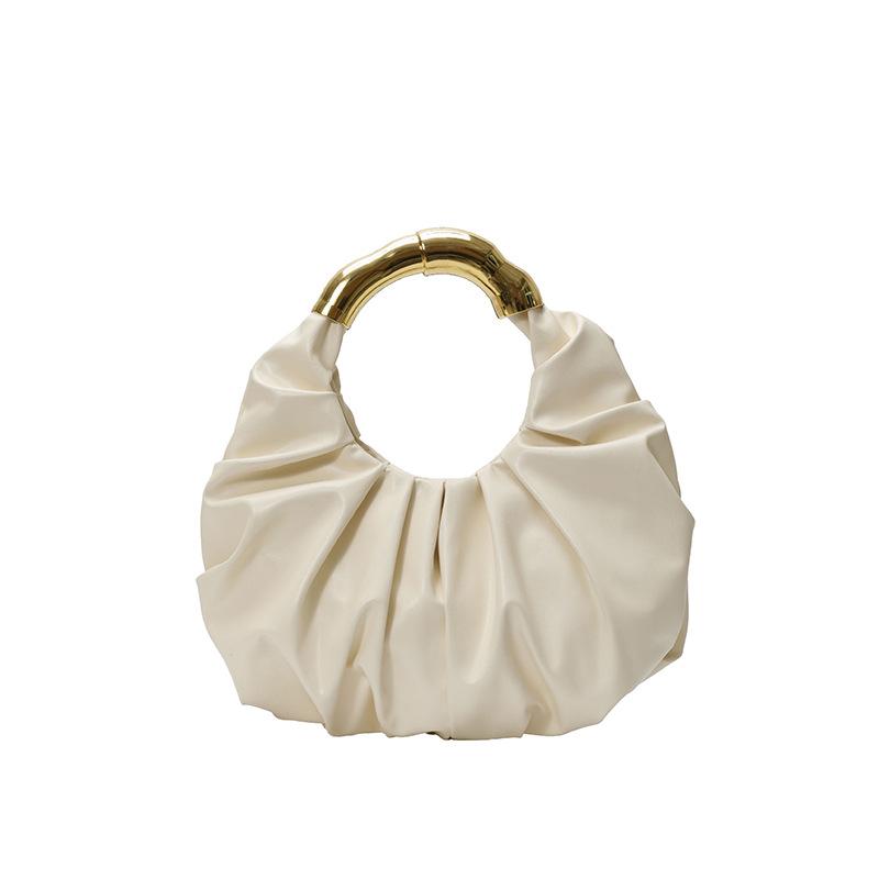 

Fashion Ruched Faux Leather Women s Hobo Bag Gold Metal Handle Clutch Bags Elegant Evening Handbag for Party and Formal Events белый