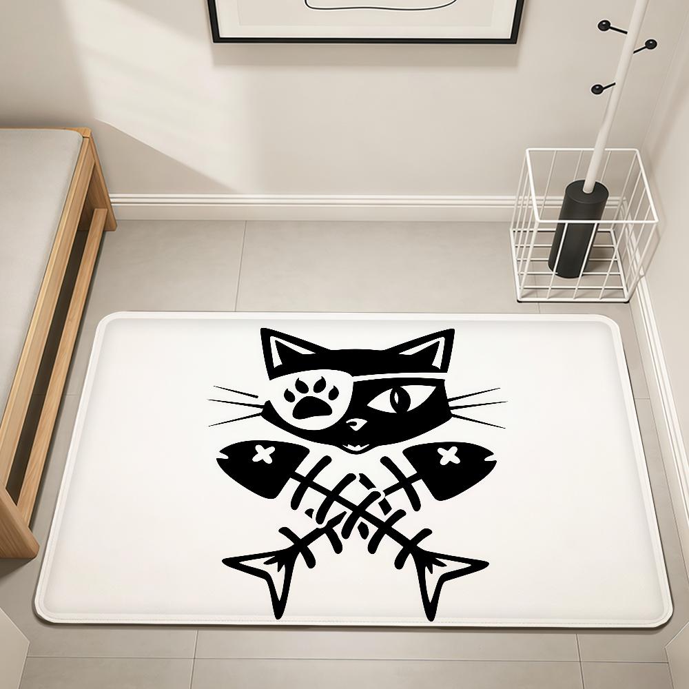 Pirate Cat Skull funny cool meme Home Bedside Rug Kitchen Bath Floor Mat Hallway Balcony Carpet Entrance Doormat hogar Decor