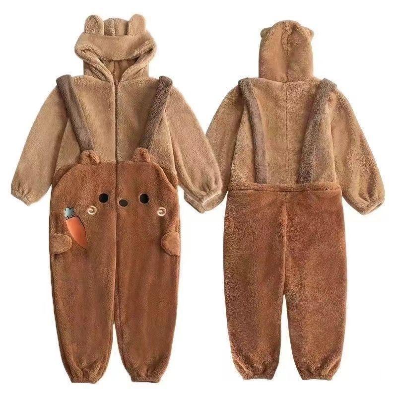 Flannel Anime Adults Animal Pijama Pajamas Set Women Cosplay Halloween Cartoon Pyjama Adults Winter Bear Sleepwear Christmas