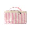 Large Capacity Waterproof PVC Travel Makeup Bag with Handle Striped Design Cosmetic Storage Organizer for Toiletries and Accessories