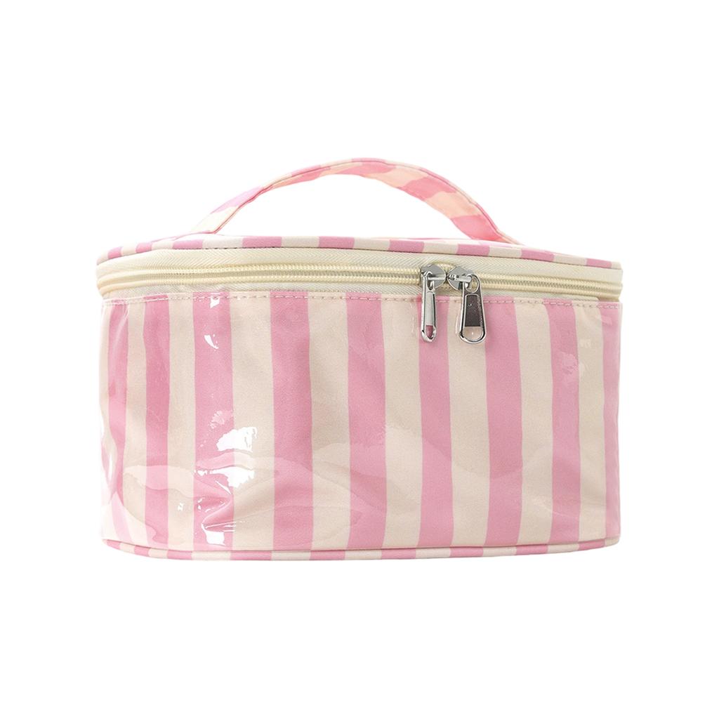 Large Capacity Waterproof PVC Travel Makeup Bag with Handle Striped Design Cosmetic Storage Organizer for Toiletries and Accessories
