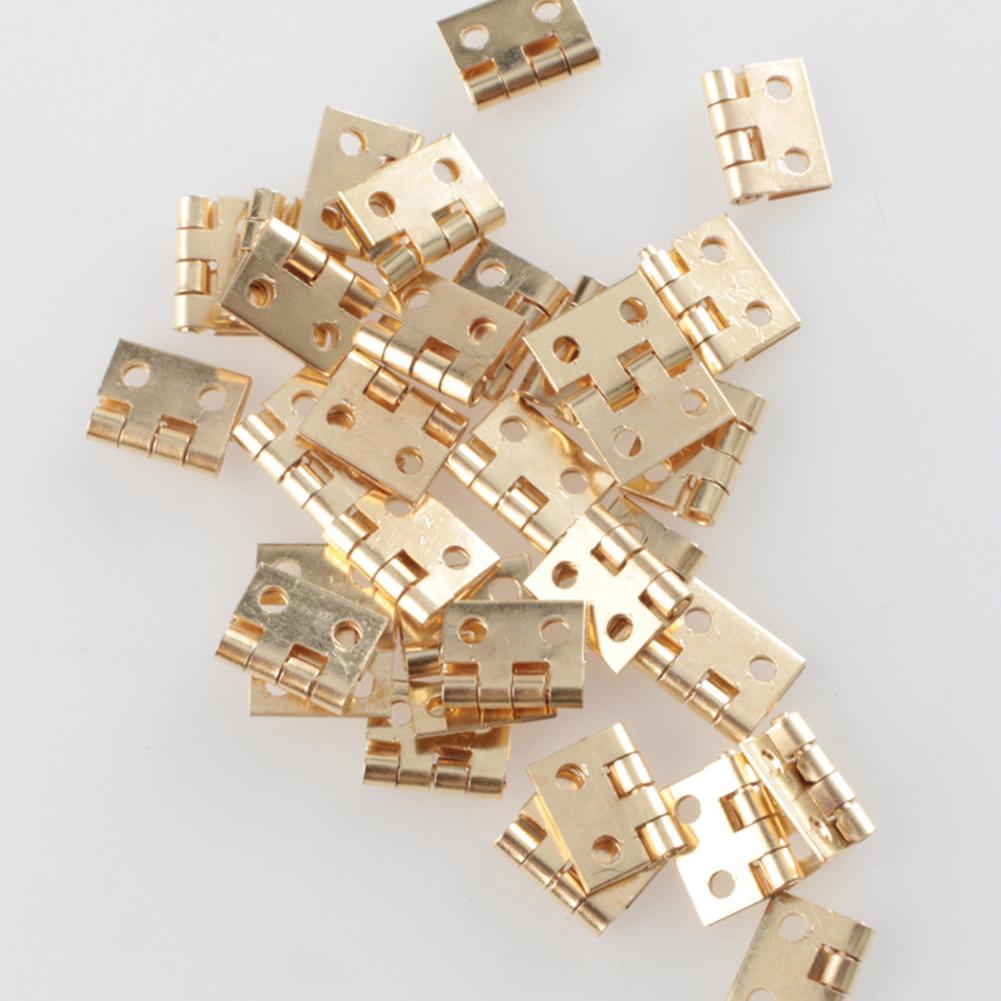 Set of 20 Mini Hinges + Screws Brass Plated for Dollhouse Furniture Perfect for Repairing Jewelry Boxes and Model Making