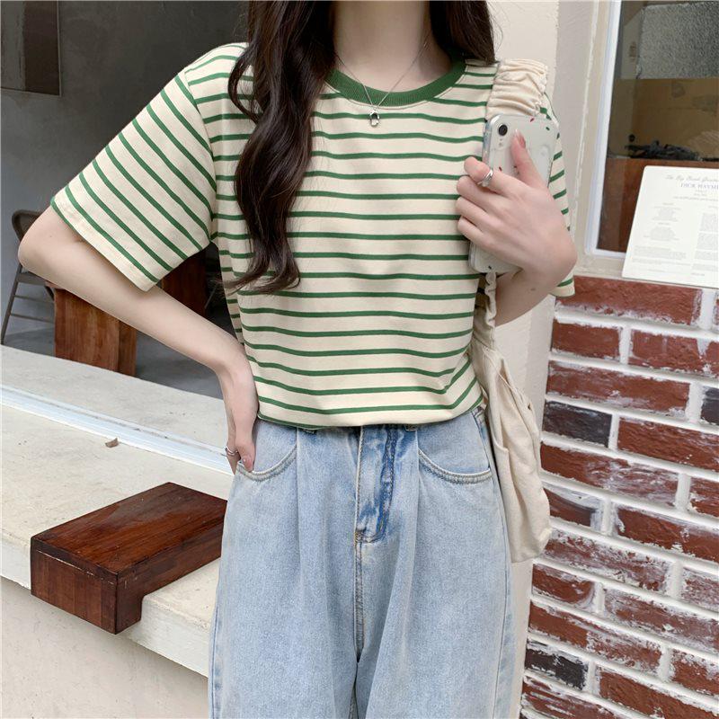 

2025 Women s Chic Striped Crew Neck Short Sleeve T-Shirt - Summer Trendy Design Large