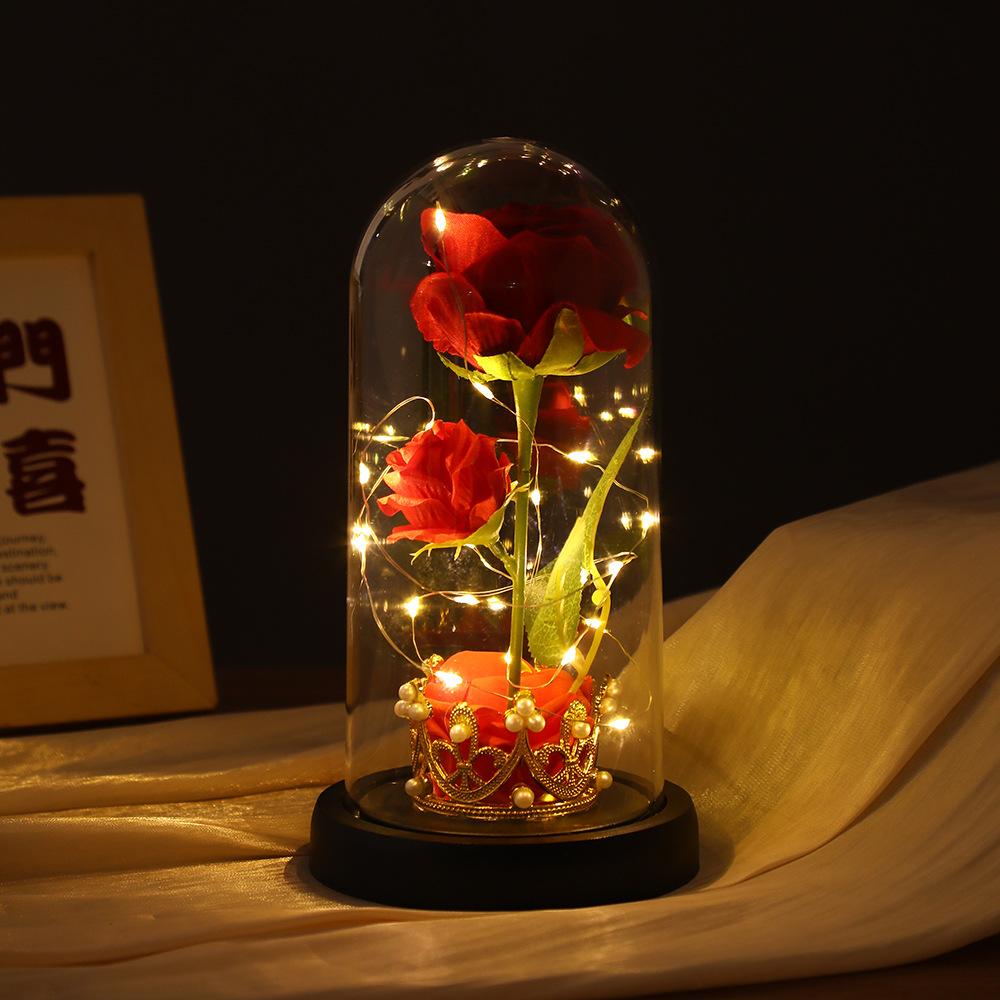 Hot simulation rose acrylic ornament Valentine's Day gift night light table eternal flower glass cover
