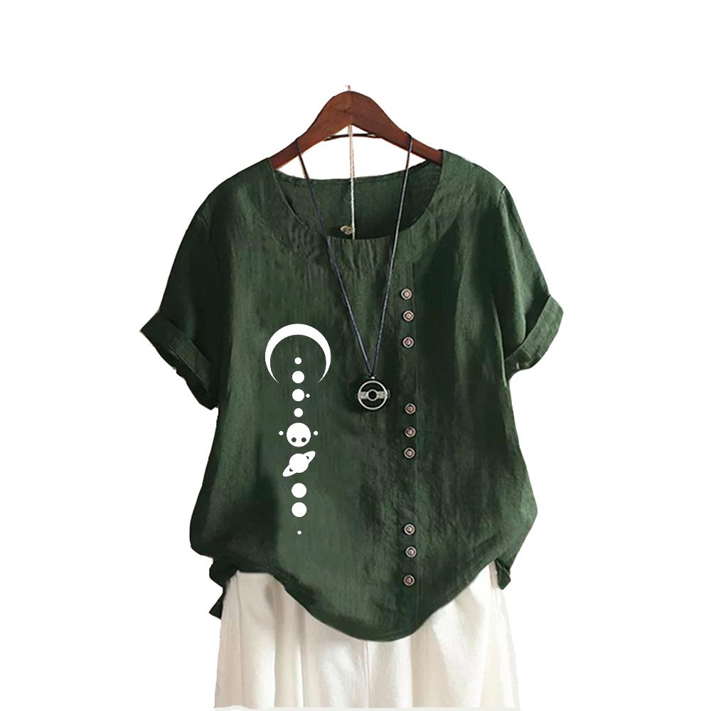 Ladies Plus Size Pullover Loose Shirt Women Casual Round Collar Print Blouse Summer Fashion Short Sleeve Top