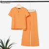 ZANZEA Bluză și pantaloni cu mâneci scurte pentru femei Seturi de costume din două piese de vară