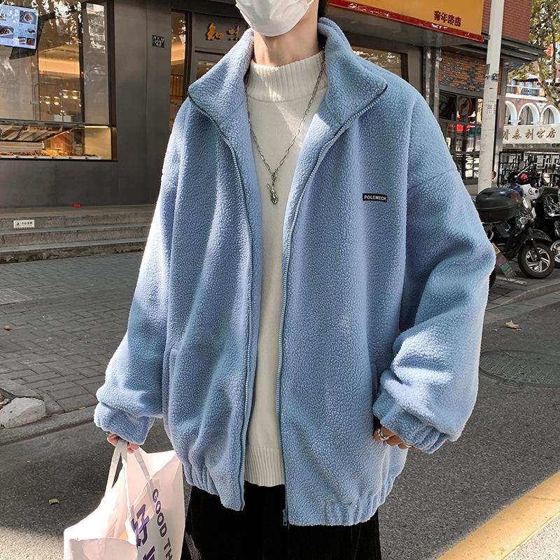 Winter stand-up collar lamb wool jacket men's casual loose Korean version trendy teen student handsome fleece jacket