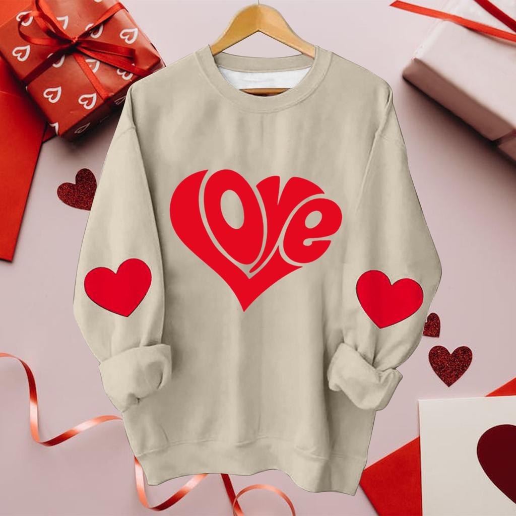 Women's Casual Fashion Valentine's Day Printing Long Sleeve O-Neck Pullover Top Blouse