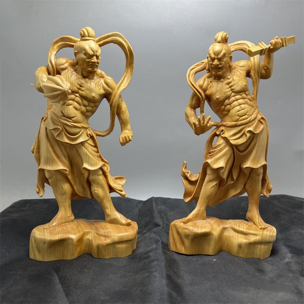 

Wooden Buddhist statues, Kongo Rikishi (guardian deity) statues, standing, pair, made from natural cliff cypress wood, Nio statues, protective deities