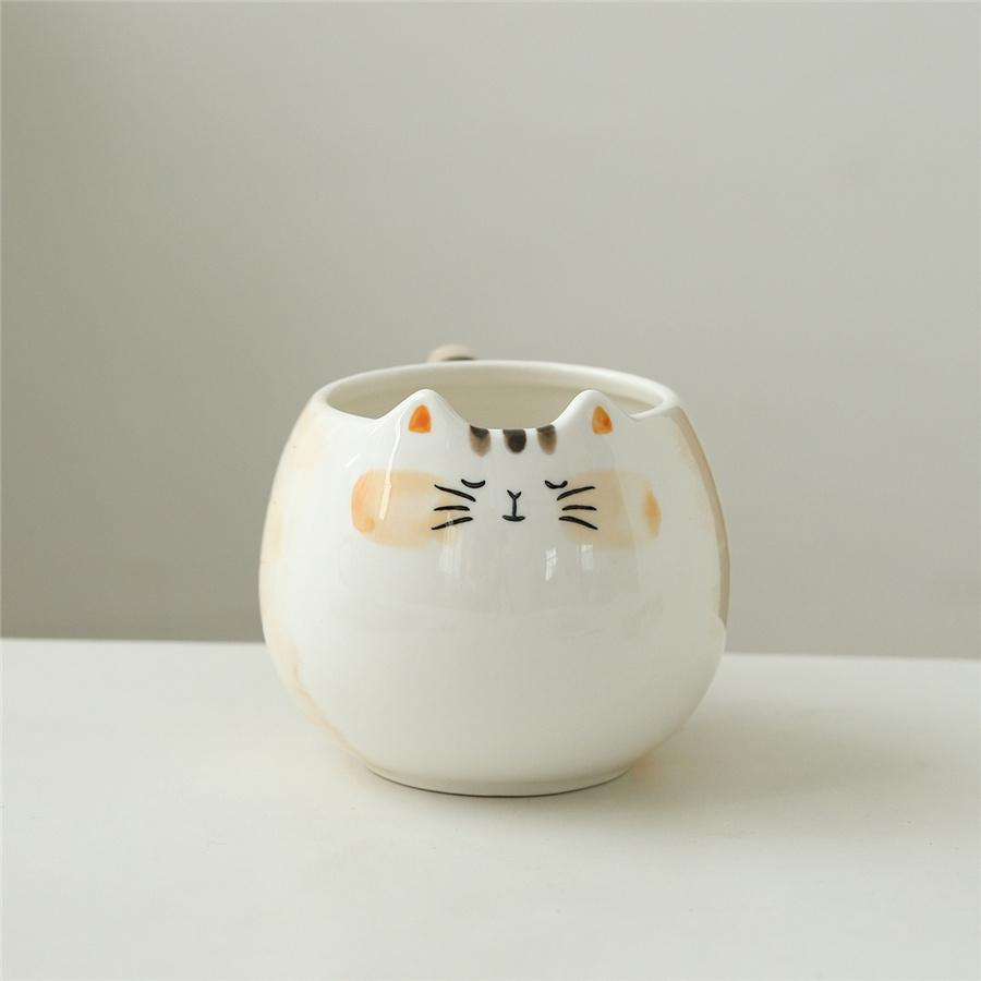 New Fresh Style Hand Drawn Cute Cat Shaped Design Ceramic Cups Coffee Cups Large Capacity Water Cup Milk Cup Home Breakfast Cup