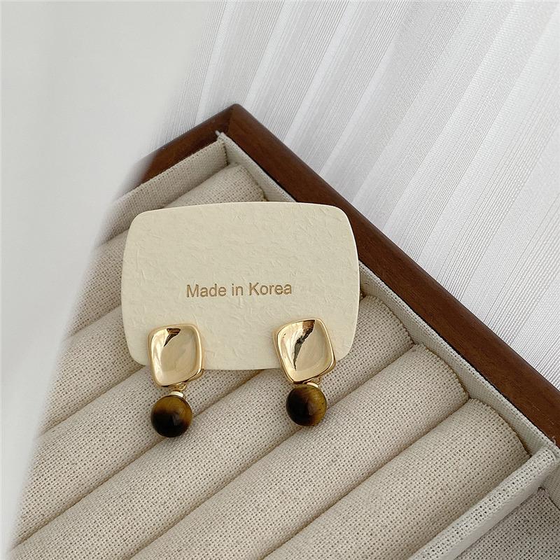 New Europe Style Geometric Metal Tiger Eye Stone Earrings For Women Personality Drop Earrings Jewelry Gift