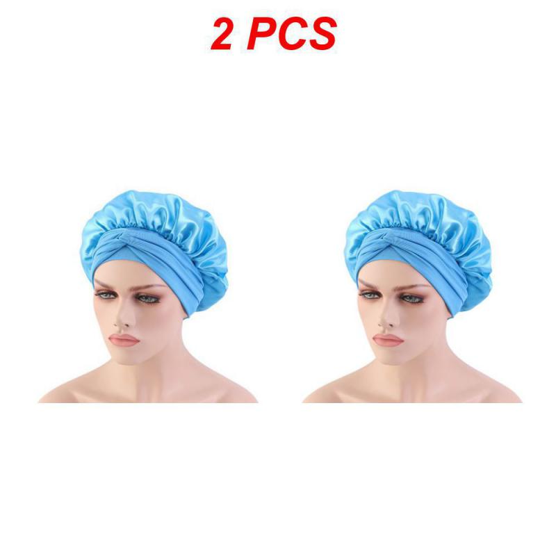 Adjust Solid Satin Bonnet Hair Styling Long Hair Care Women Night Sleep Hat Silk Head Wrap Shower Hair Styling Tool