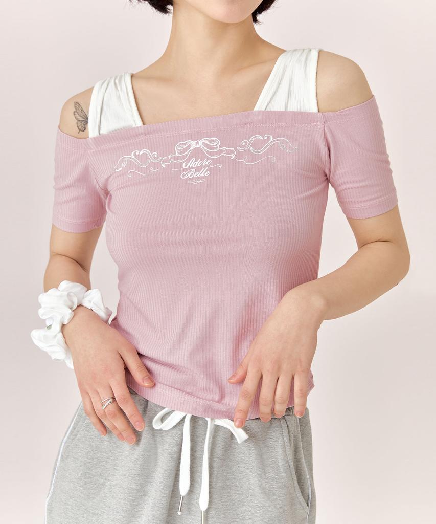 ADOREBELLE Silver Antique Crop Off-Shoulder T-Shirt - Pink