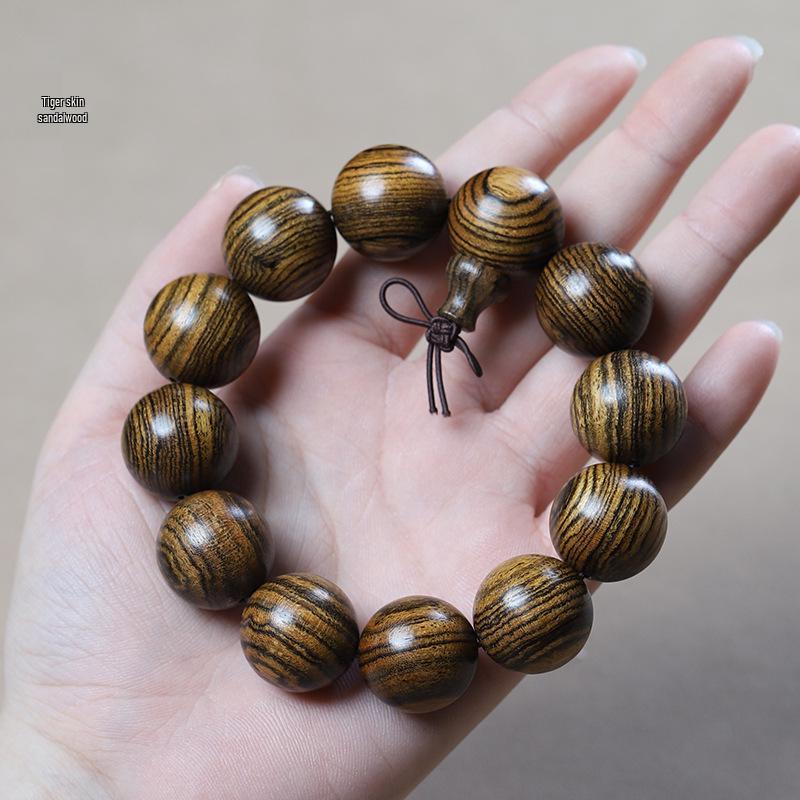 Men's Small-Leaf Red Sandalwood & Green Sandalwood Bracelet with Yellow Rosewood and Ebony Buddhist Beads 2.0".