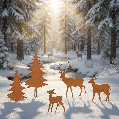 Outdoor Metal Reindeer Silhouette Christmas Decoration for Garden and Courtyard
